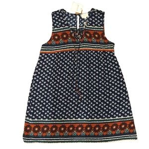 Perch 1X Navy & Rust Print Sleeveless V Neck Dress